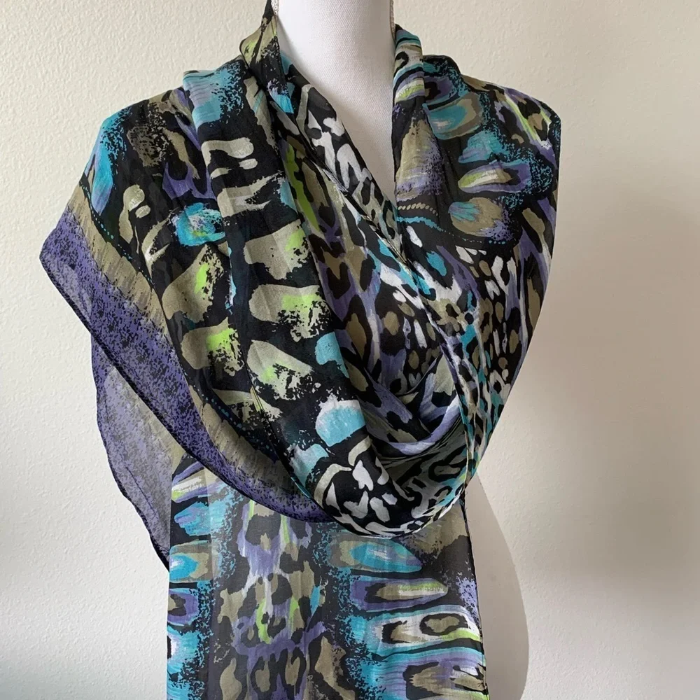 100% silk Vibrant Animal Print Scarf